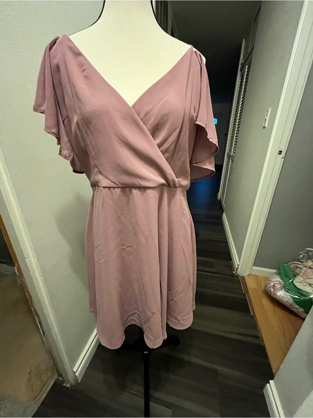 Charlotte Russe Mauve Wrap-Style Flutter Sleeve Mini Dress